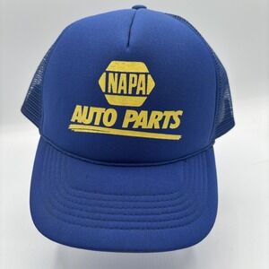 Vintage Napa Auto Parts Mesh Trucker Snapback Hat Cap Logo Blue 1980s 90s